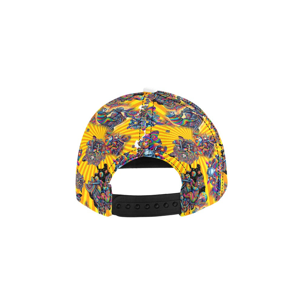 "Psychedelic Cats on Motorcycles" Snapback Curved Beak Cap