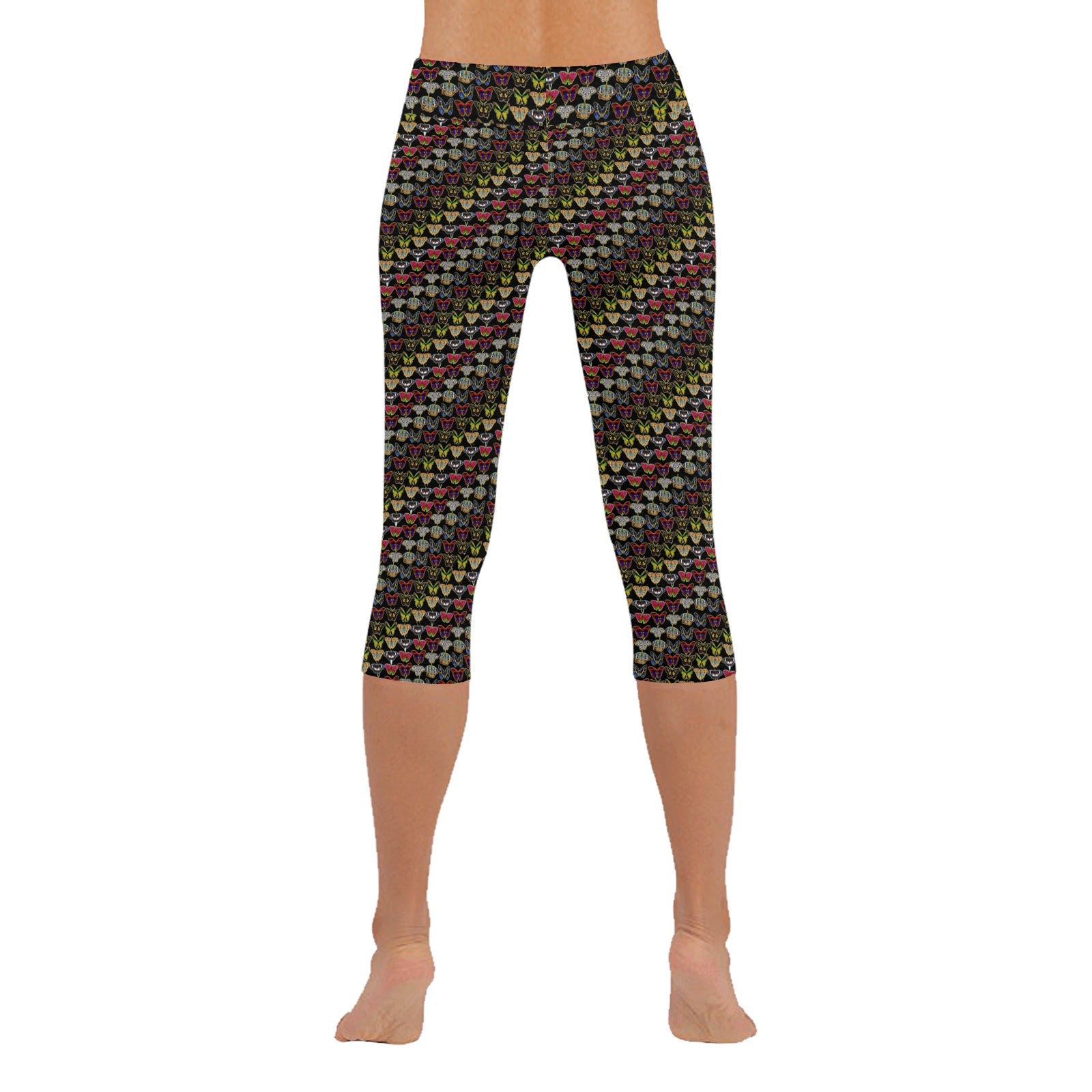 “Butterfly Flourish Black and Yellow” Women’s Festival Capri Leggings