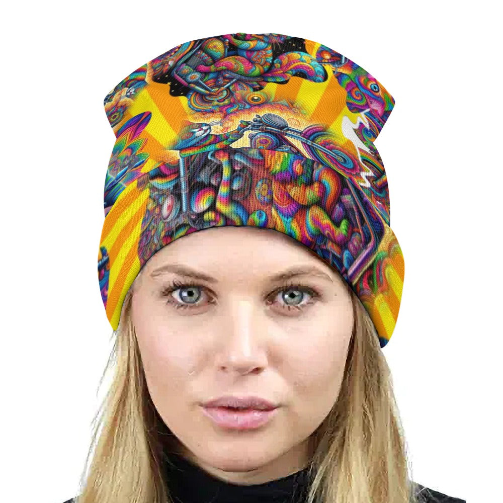 "Psychedelic Cats on Motorcycles" Knit Cap