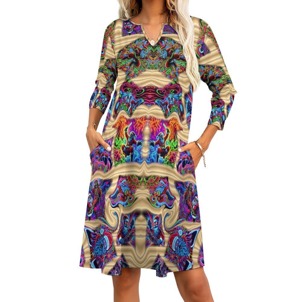 “Neon Santa Fighting Evil” Women’s 7-Point Long Sleeve Dress - Sizes S - 5XL